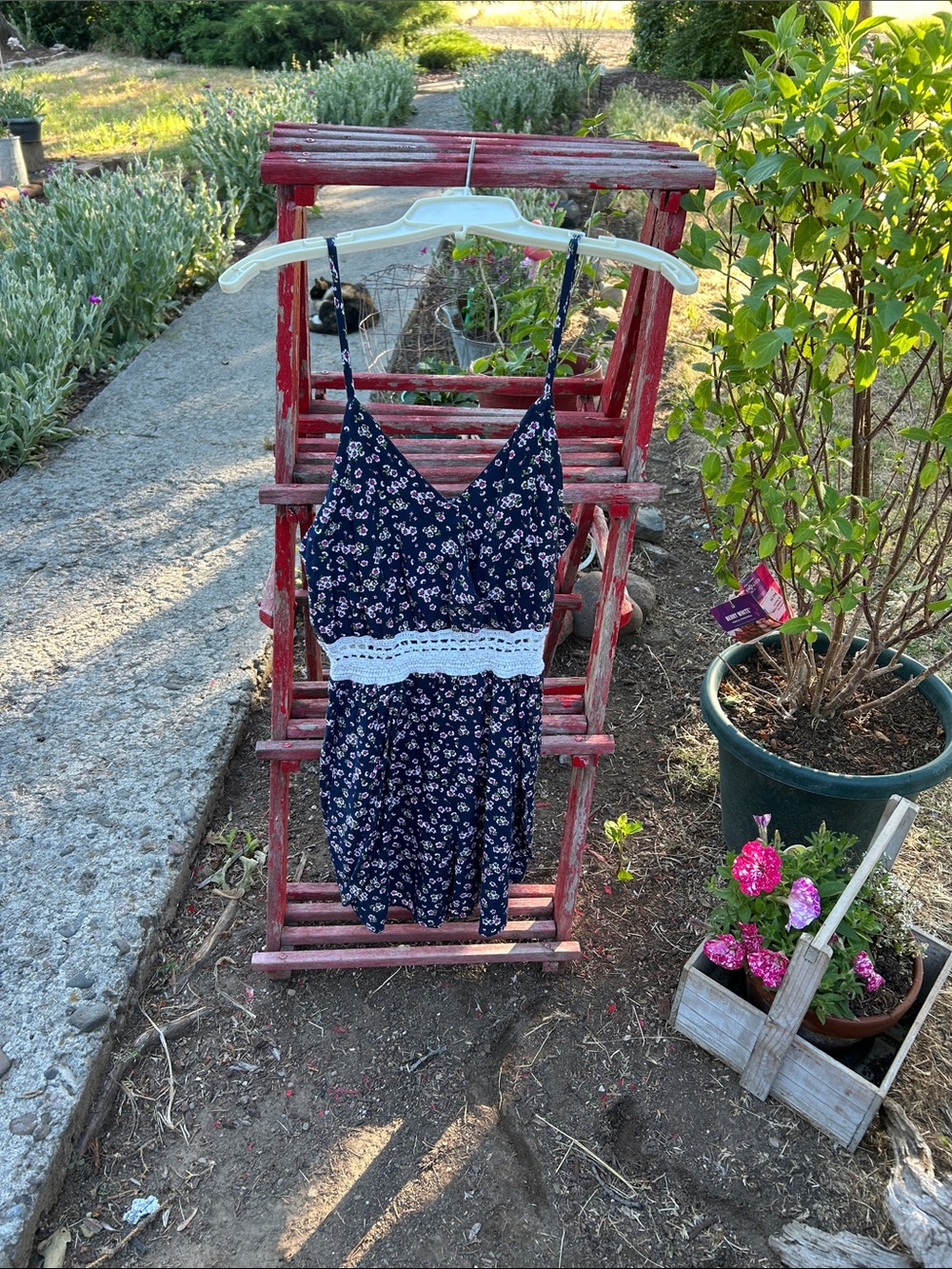 New J for Justify Navy Floral Lace-Trim Chemise romper